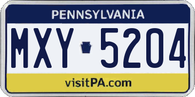 PA license plate MXY5204