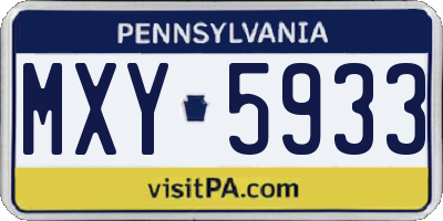 PA license plate MXY5933