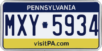 PA license plate MXY5934