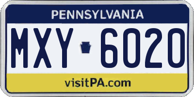 PA license plate MXY6020