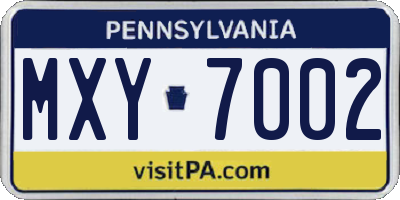 PA license plate MXY7002
