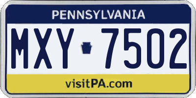 PA license plate MXY7502