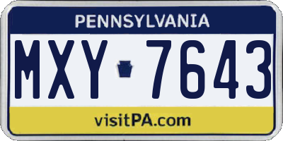 PA license plate MXY7643