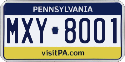 PA license plate MXY8001