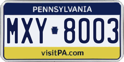 PA license plate MXY8003
