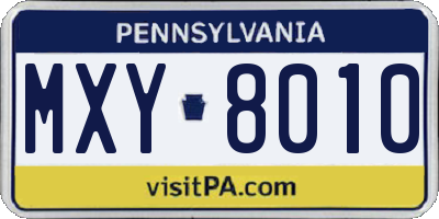 PA license plate MXY8010