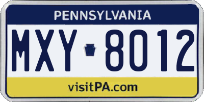 PA license plate MXY8012