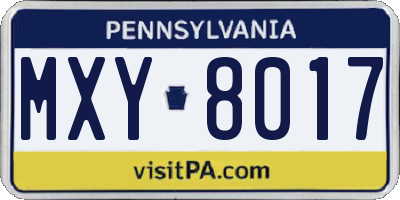 PA license plate MXY8017