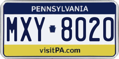 PA license plate MXY8020