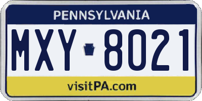 PA license plate MXY8021