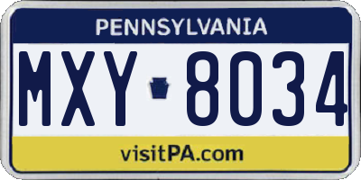 PA license plate MXY8034