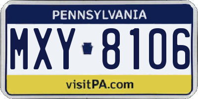 PA license plate MXY8106