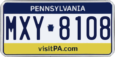 PA license plate MXY8108