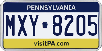PA license plate MXY8205
