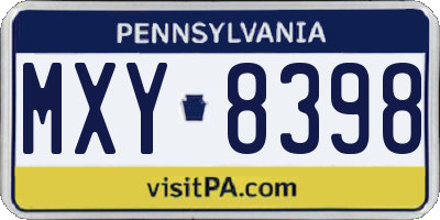 PA license plate MXY8398