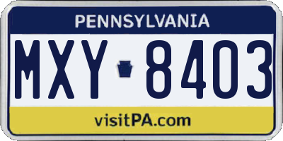 PA license plate MXY8403