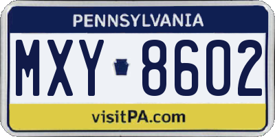 PA license plate MXY8602