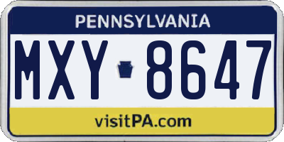 PA license plate MXY8647