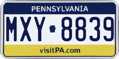 PA license plate MXY8839