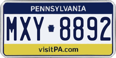 PA license plate MXY8892