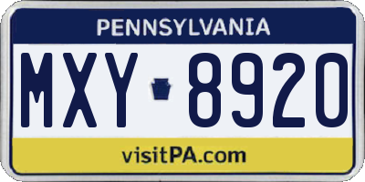 PA license plate MXY8920