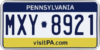 PA license plate MXY8921