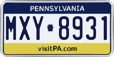 PA license plate MXY8931