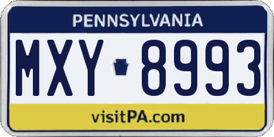PA license plate MXY8993