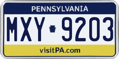 PA license plate MXY9203