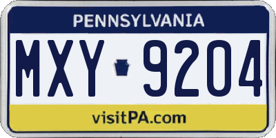PA license plate MXY9204