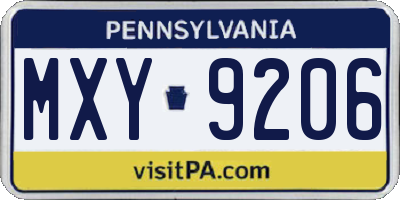 PA license plate MXY9206
