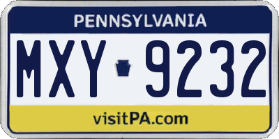 PA license plate MXY9232