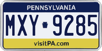 PA license plate MXY9285