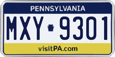 PA license plate MXY9301