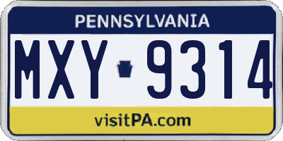 PA license plate MXY9314