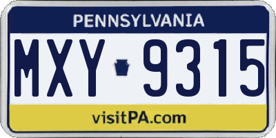 PA license plate MXY9315