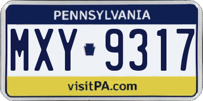 PA license plate MXY9317