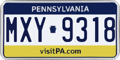 PA license plate MXY9318