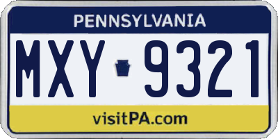 PA license plate MXY9321