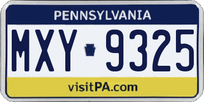 PA license plate MXY9325