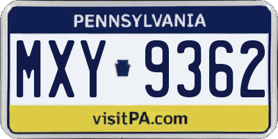 PA license plate MXY9362