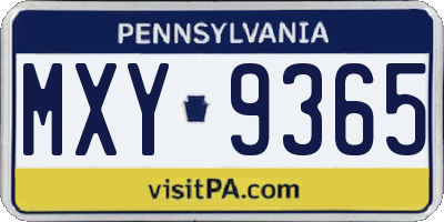 PA license plate MXY9365