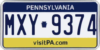PA license plate MXY9374