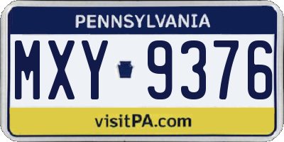 PA license plate MXY9376