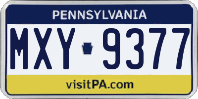 PA license plate MXY9377