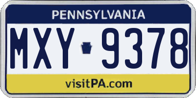 PA license plate MXY9378