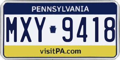 PA license plate MXY9418