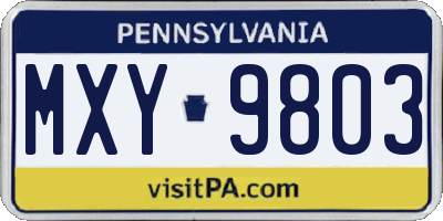PA license plate MXY9803