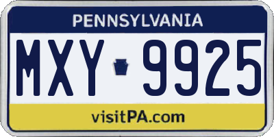 PA license plate MXY9925