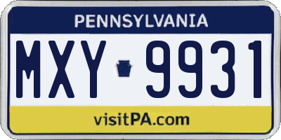 PA license plate MXY9931